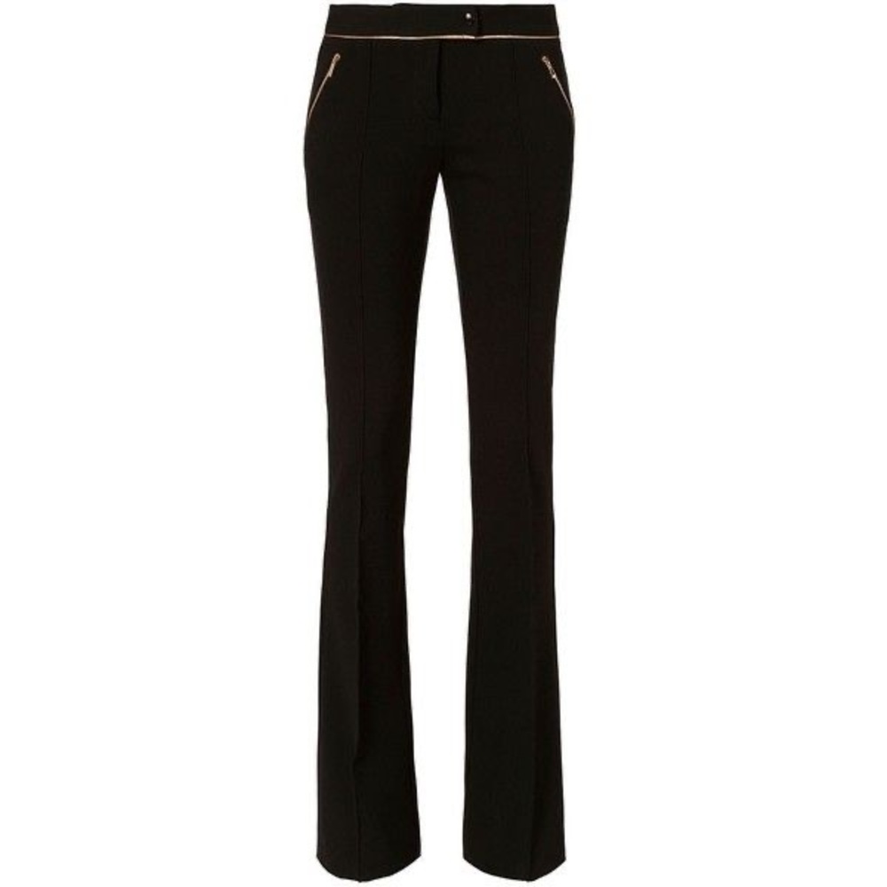 BARBARA BUI Black Flare Stretch Pants With Gold Trim & Gold Hardware SIZE 40